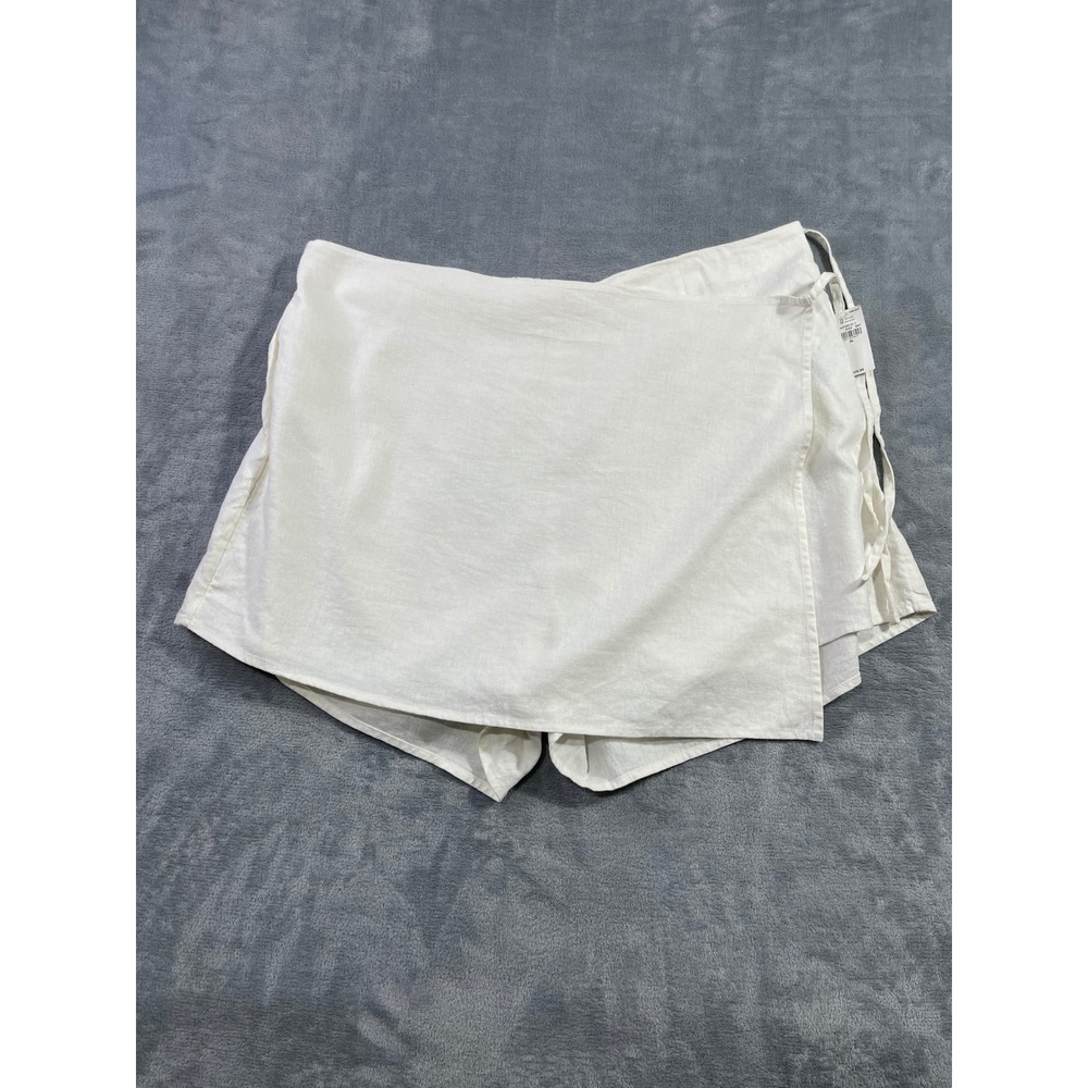 Old Navy Women Cream Linen Blend Wrap Front Skort Size XL Side Tie Elastic Waist